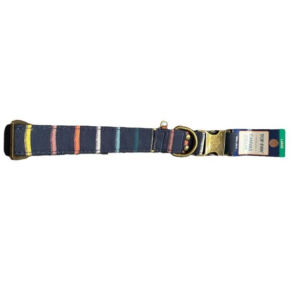 Top Paw Canvas Adjustable Blue Striped Dog Collar Size Small D-Ring - Picture 3 of 4